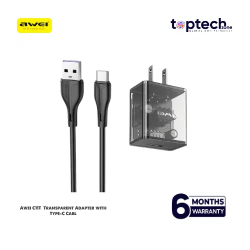 Awei C11T Fast Charging Transparent Adapter with Type-C Cable