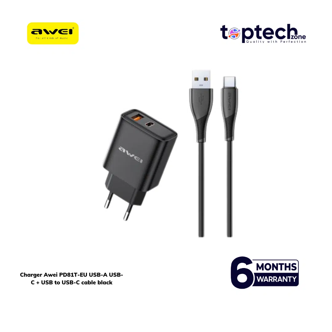Awei PD81T-EU 22.5W GaN Fast Charger with Integrated USB-C Cable