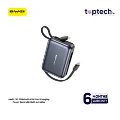AWEI C03 20000mAh 45W Fast Charging Power Bank with Built-in Cables - Gray