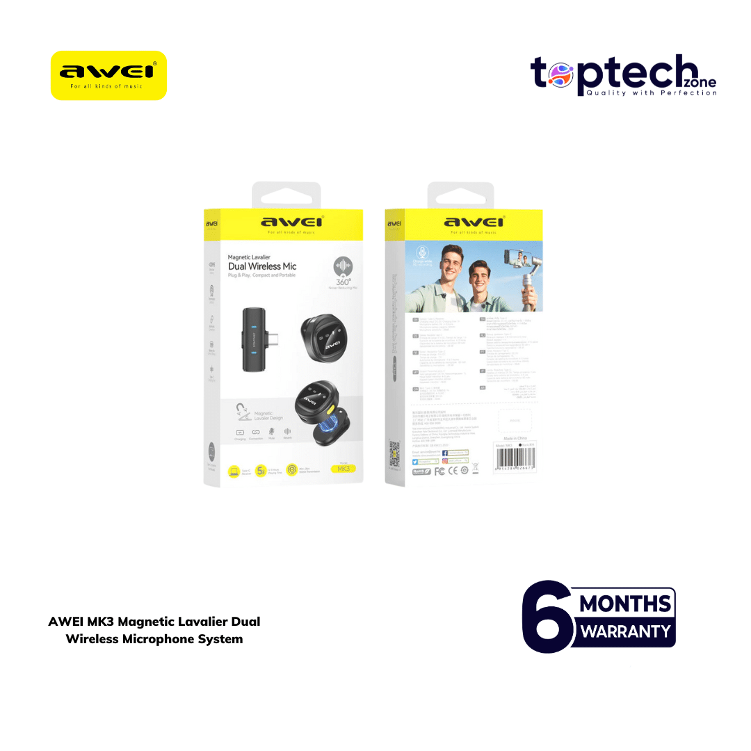 AWEI MK3 Magnetic Lavalier Dual Wireless Microphone System - Image 2