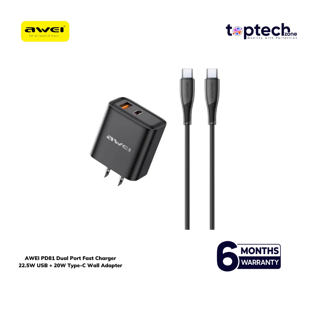 AWEI PD81 Dual Port Fast Charger 22.5W USB + 20W Type-C Wall Adapter