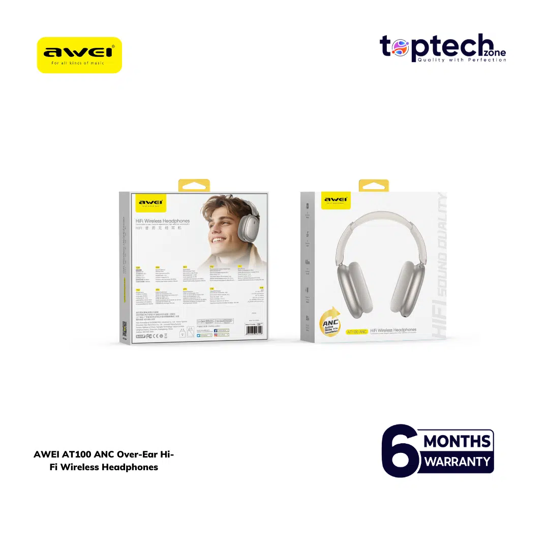AWEI AT100 ANC Over-Ear Hi-Fi Wireless Headphones - Image 5