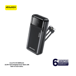 Awei PA‑93 20000mAh 22.5W Fast Charging Power Bank with Built‑in Dual Cables
