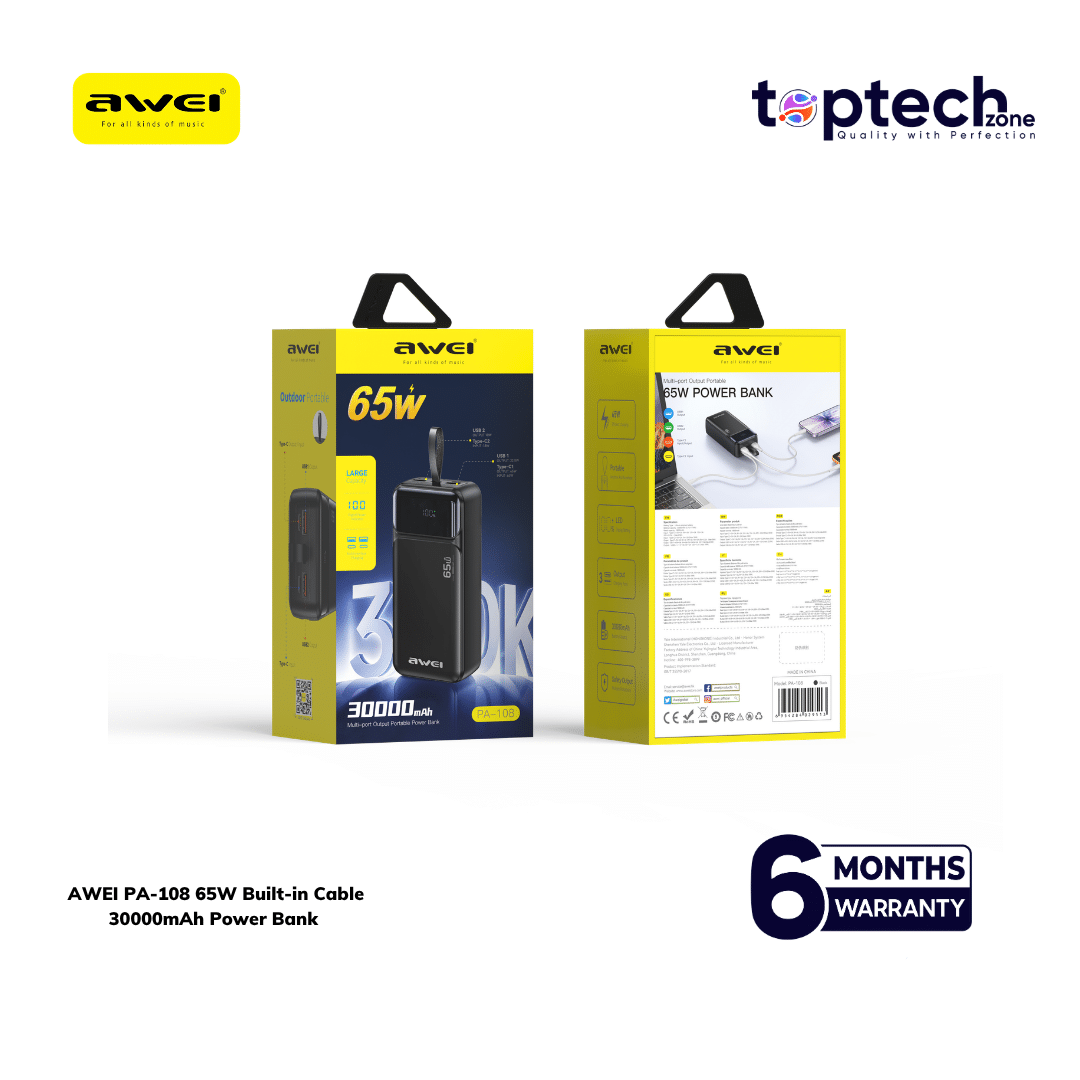 AWEI PA-108 65W Built-in Cable 30000mAh Power Bank - Image 2