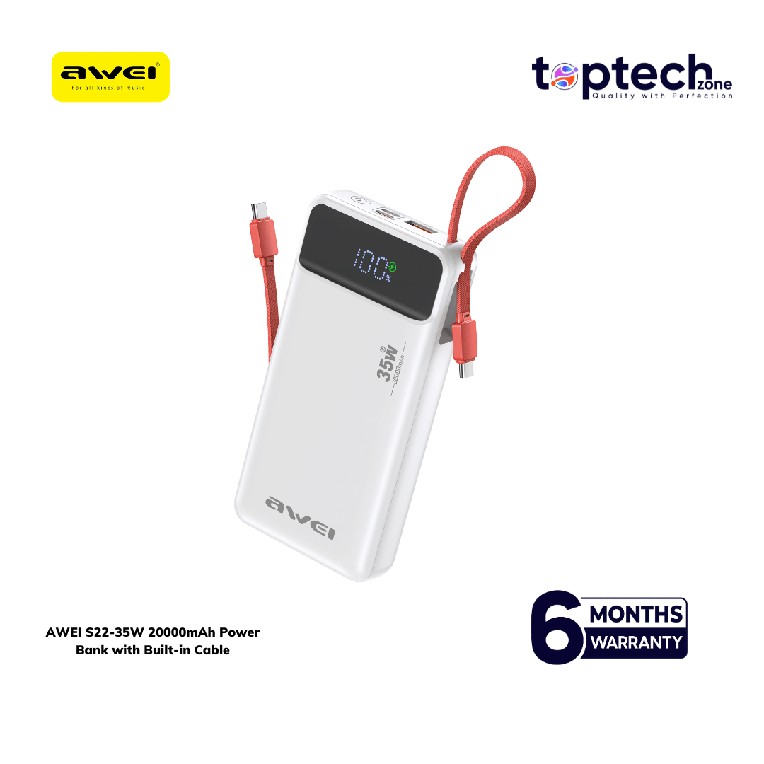 AWEI S22-35W 20000mAh Power Bank with Built-in Cable - Image 3