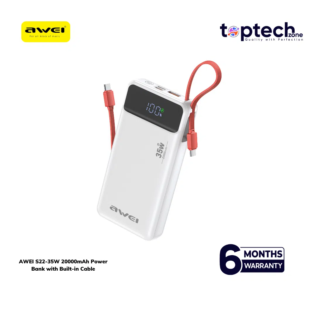AWEI S22-35W 20000mAh Power Bank with Built-in Cable - Image 2