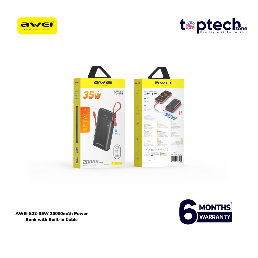 AWEI S22-35W 20000mAh Power Bank with Built-in Cable - Image 4
