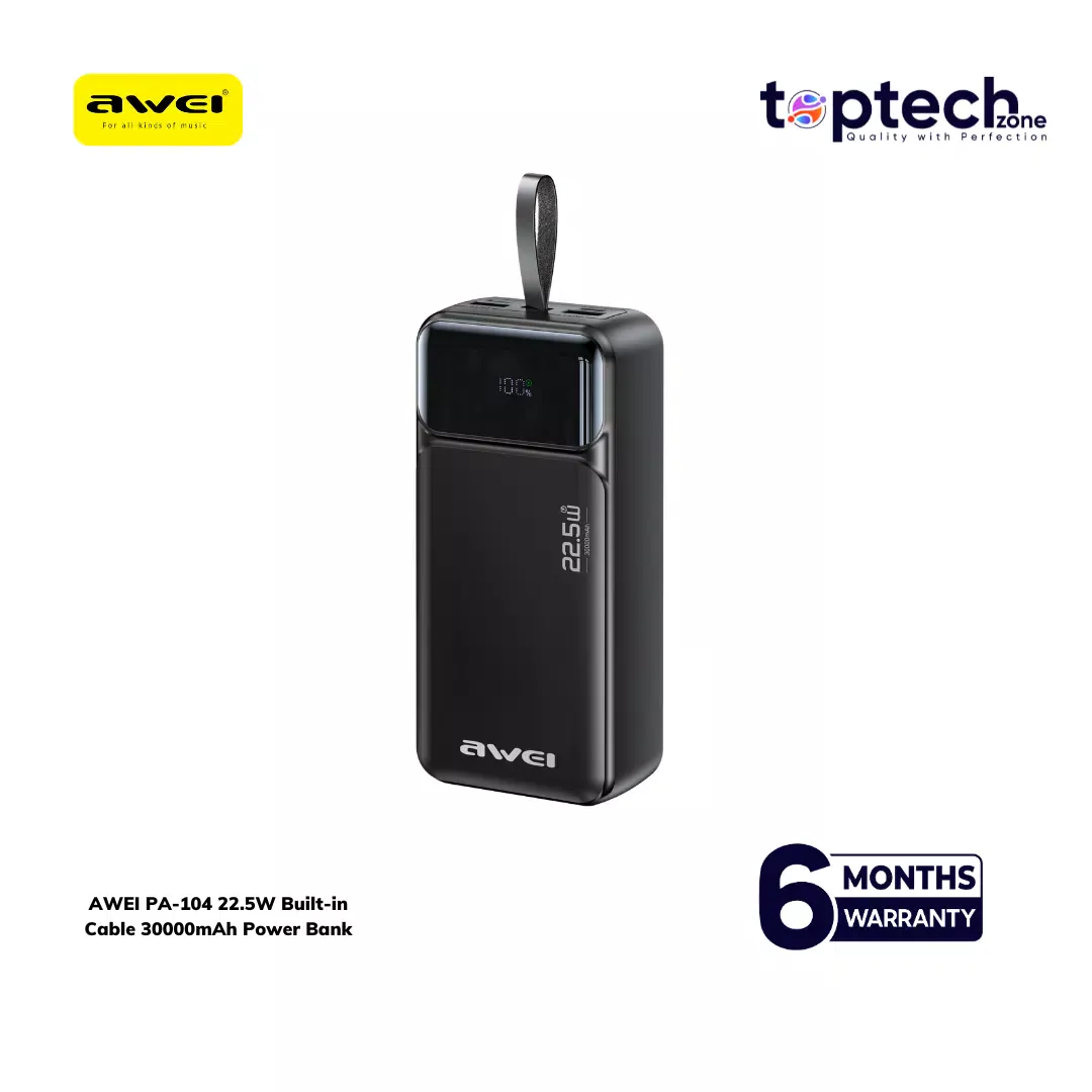 AWEI PA-104 22.5W Built-in Cable 30000mAh Power Bank