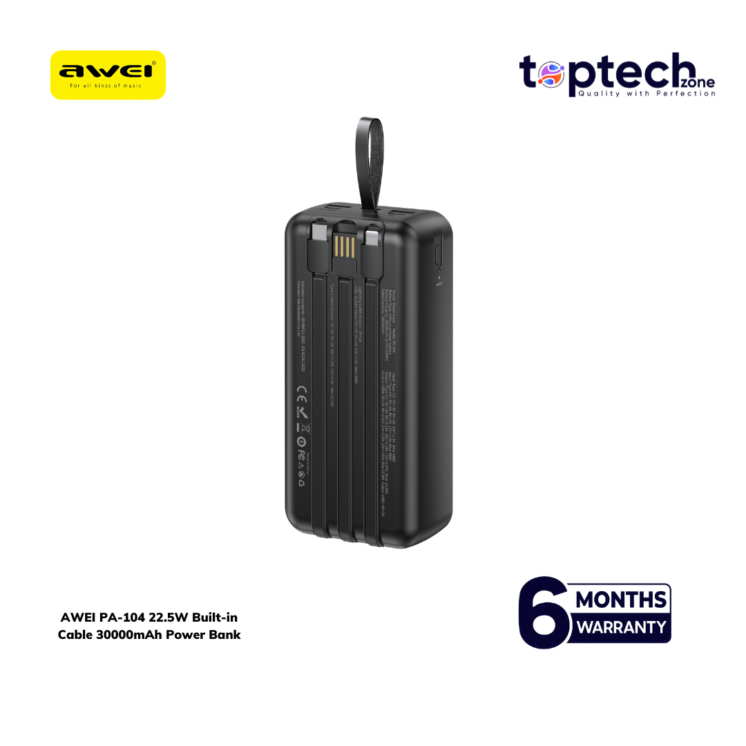 AWEI PA-104 22.5W Built-in Cable 30000mAh Power Bank - Image 2