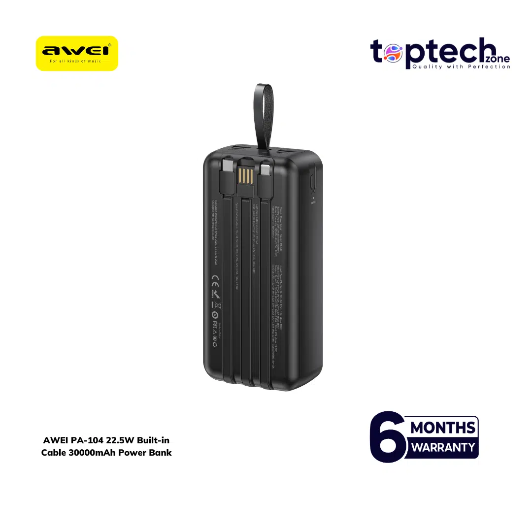 AWEI PA-104 22.5W Built-in Cable 30000mAh Power Bank - Image 2
