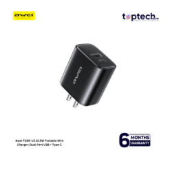 Awei PD85-US 22.5W Portable Mini Charger: Dual‑Port USB + Type‑C