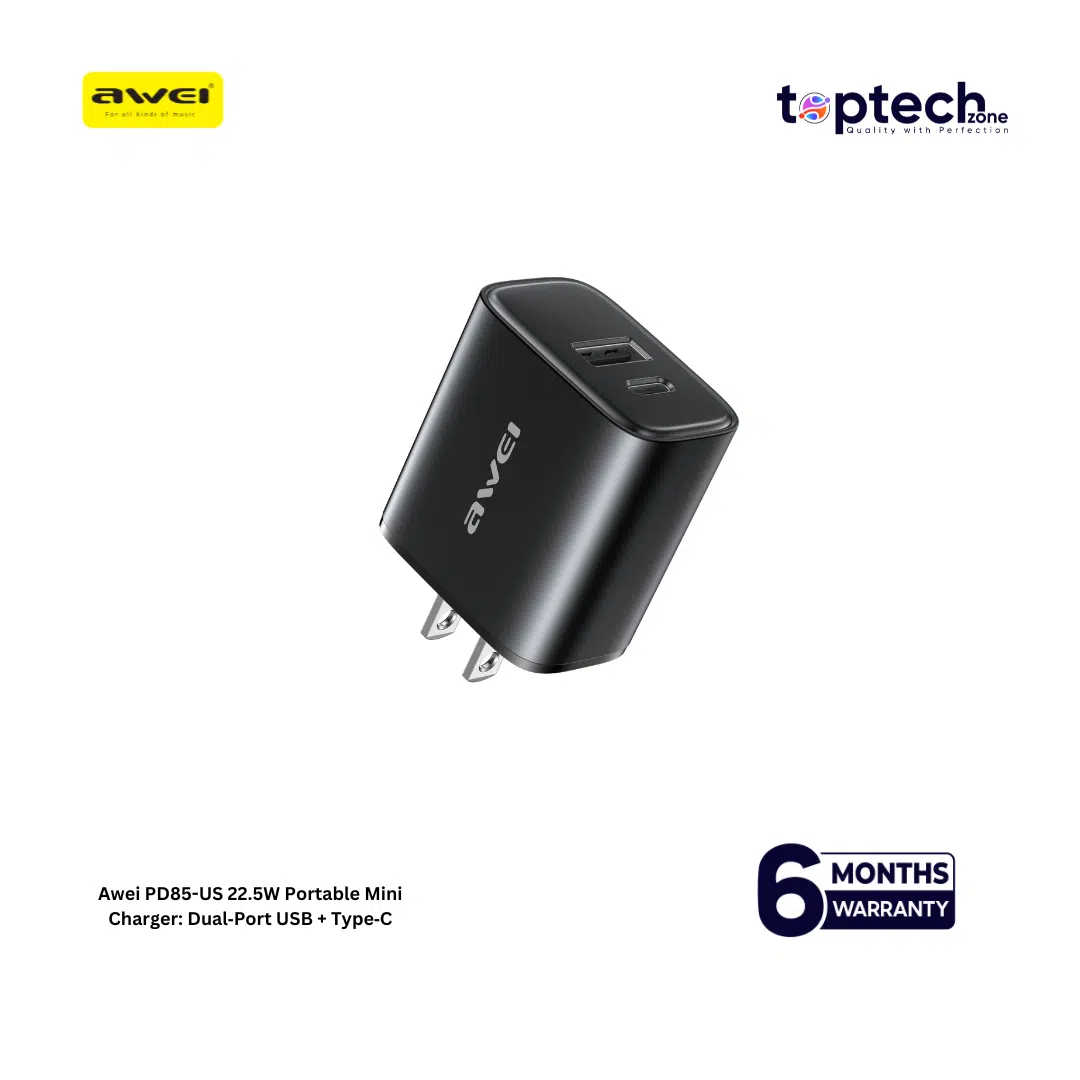 Awei PD85-US 22.5W Portable Mini Charger: Dual‑Port USB + Type‑C