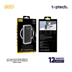 QCY HyperCharge PB20E 20000mAh 65W Power Bank with TFT Display & Built-in Cables