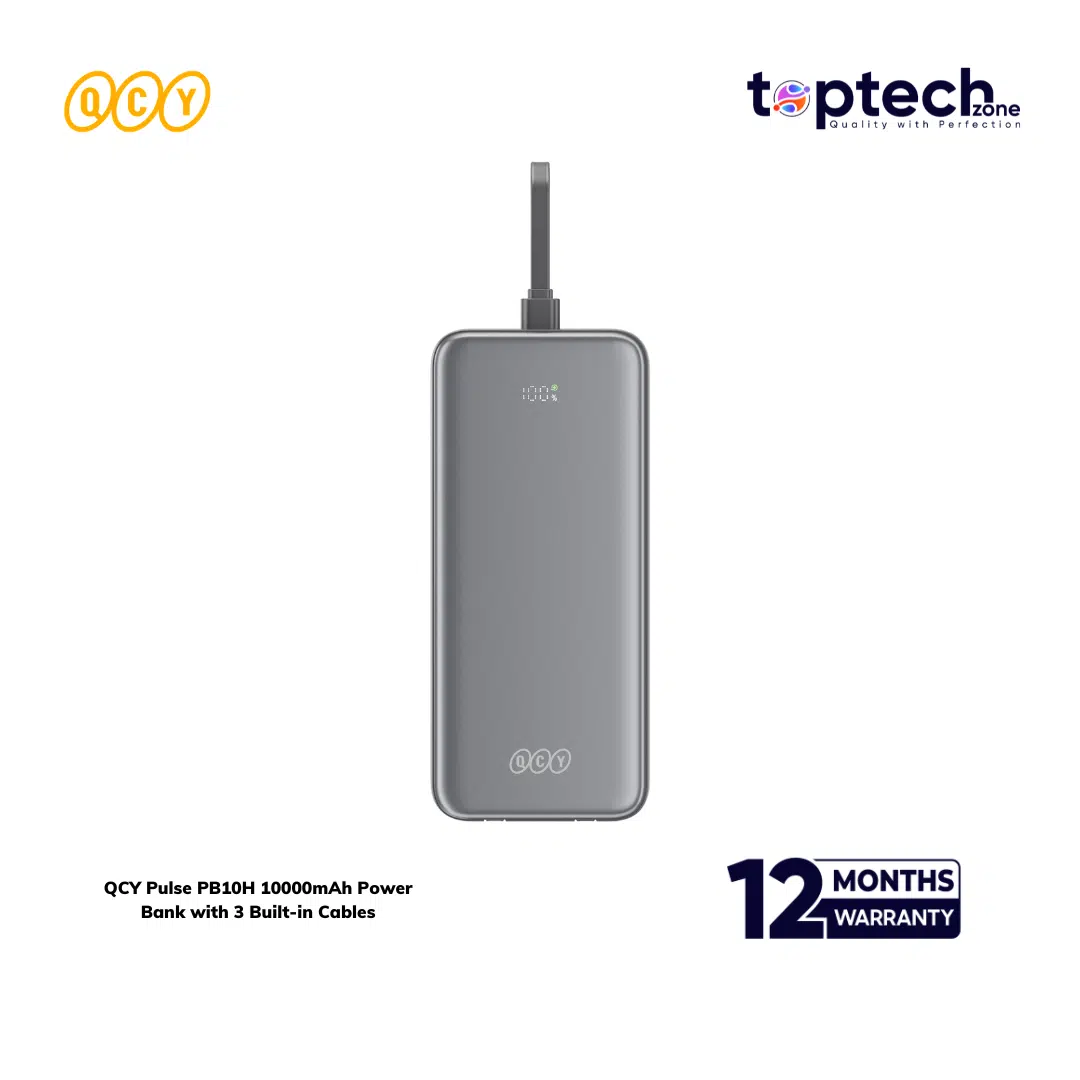 QCY Pulse PB10H 10000mAh Power Bank with 3 Built-in Cables