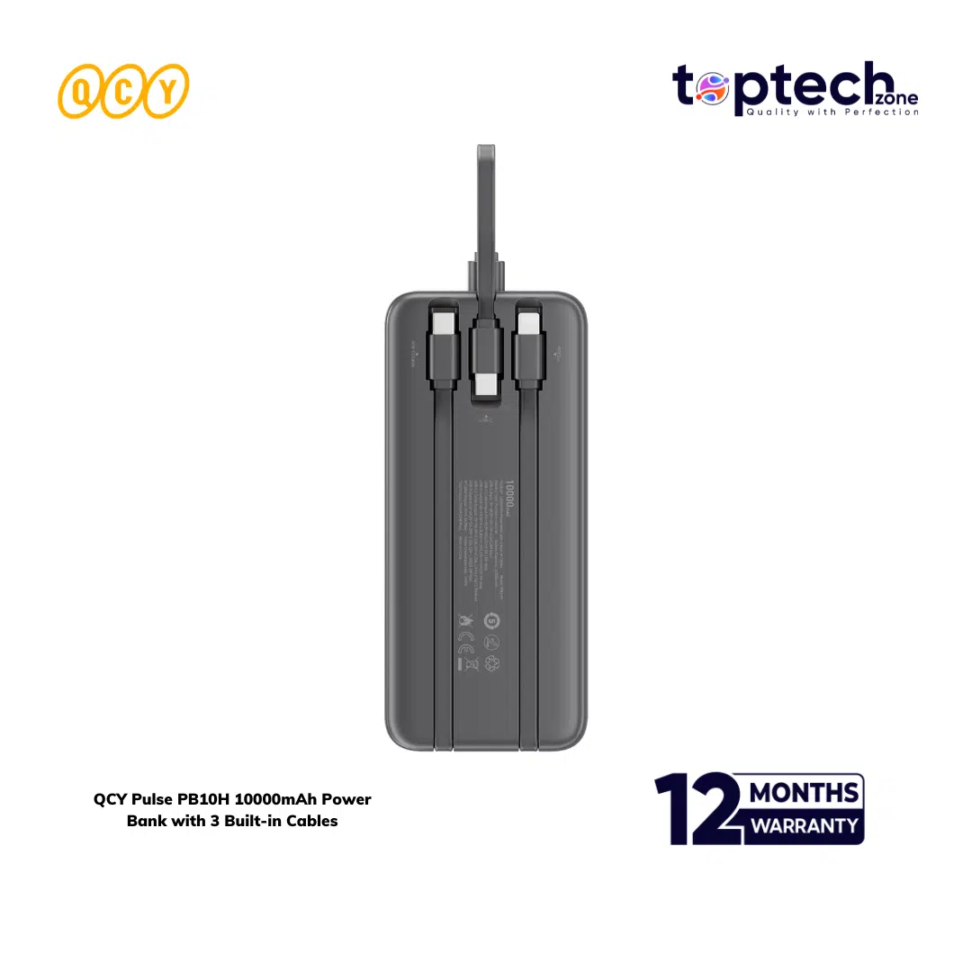QCY Pulse PB10H 10000mAh Power Bank with 3 Built-in Cables - Image 2
