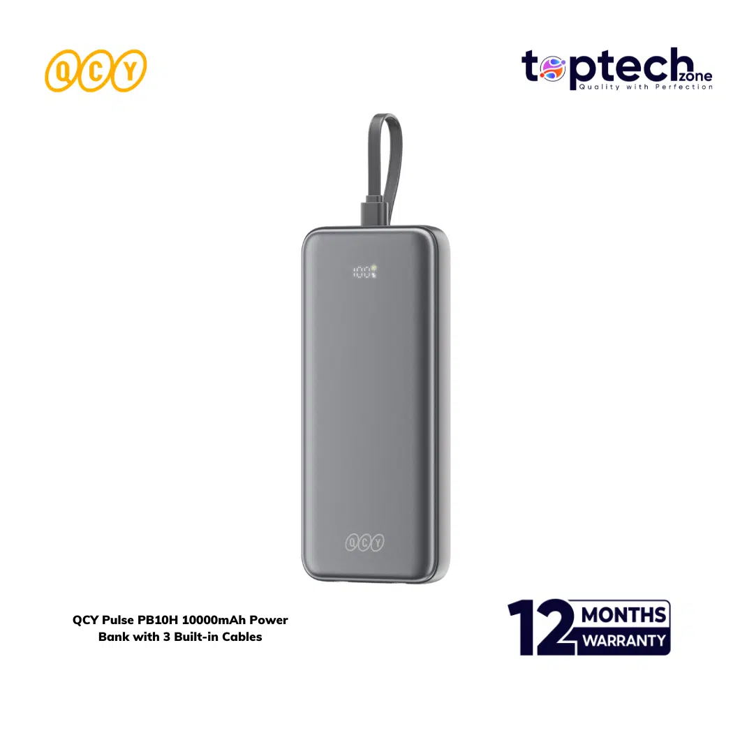 QCY Pulse PB10H 10000mAh Power Bank with 3 Built-in Cables - Image 3
