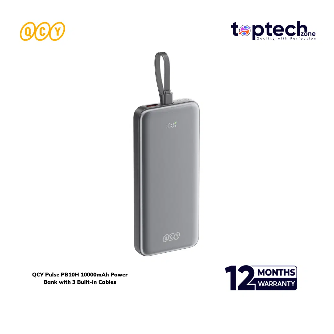 QCY Pulse PB10H 10000mAh Power Bank with 3 Built-in Cables - Image 4