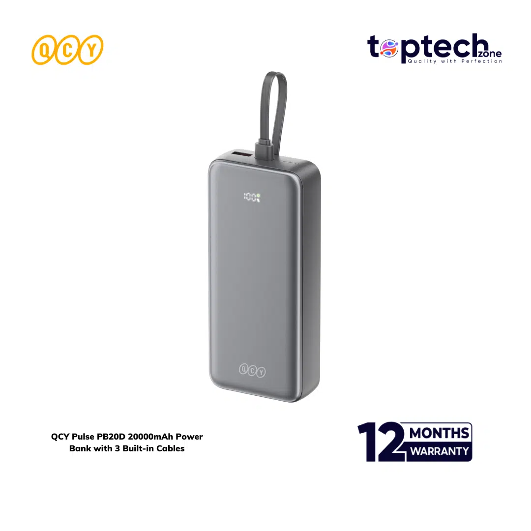 QCY Pulse PB20D 20000mAh Power Bank with 3 Built-in Cables - Image 3