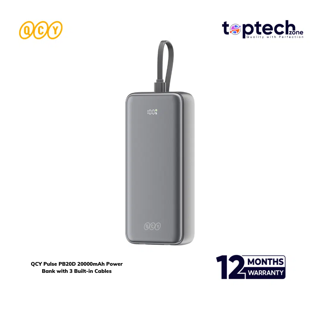 QCY Pulse PB20D 20000mAh Power Bank with 3 Built-in Cables - Image 4