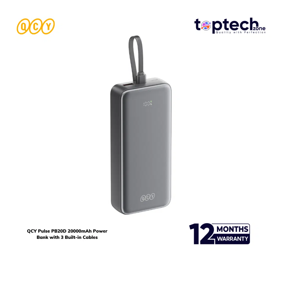 QCY Pulse PB20D 20000mAh Power Bank with 3 Built-in Cables - Image 5