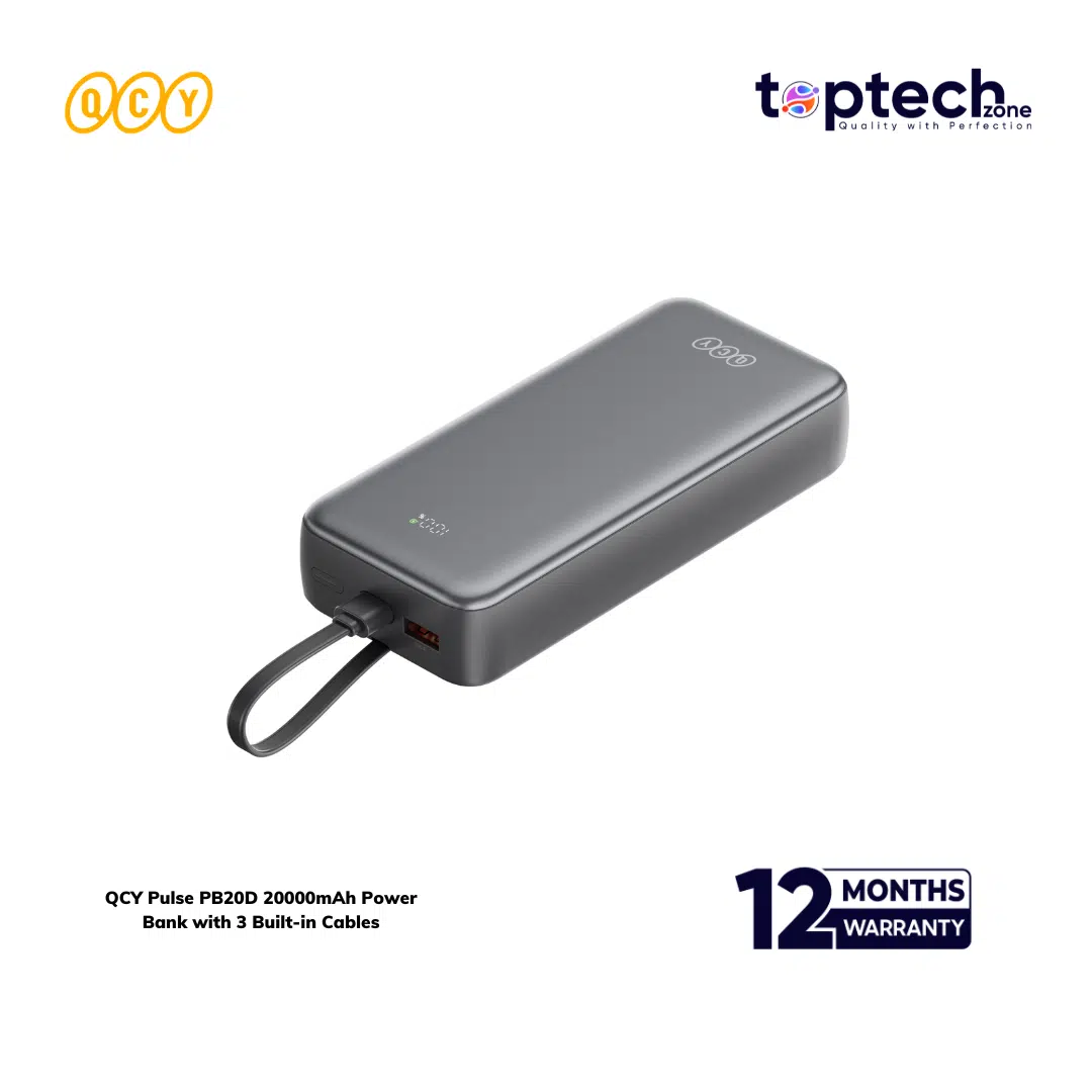 QCY Pulse PB20D 20000mAh Power Bank with 3 Built-in Cables - Image 6