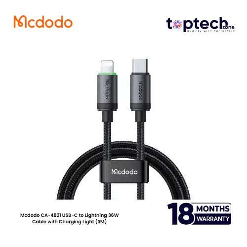 Mcdodo CA-4821 USB-C to Lightning 36W Cable with Charging Light (3M) - Image 2